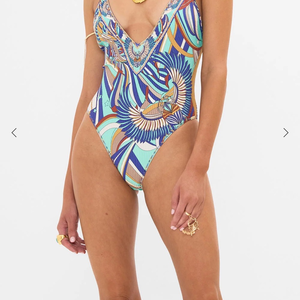 Camilla Blue One Piece Swimsuit with Plunging Neckline